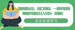 信息差玩法，风口项目，一部手机简单操作稳定日入500+【拆解】-最全资源库