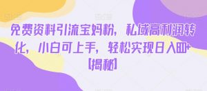 免费资料引流宝妈粉，私域高利润转化，小白可上手，轻松实现日入600+【揭秘】-最全资源库
