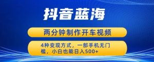 蓝海项目发布开车视频，两分钟一个作品，多种变现方式，一部手机无门槛小白也能日入500-最全资源库