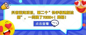 抖音蓝海项目，第二个“快手极速版拉新”，一周搞了7000+【揭秘】-最全资源库