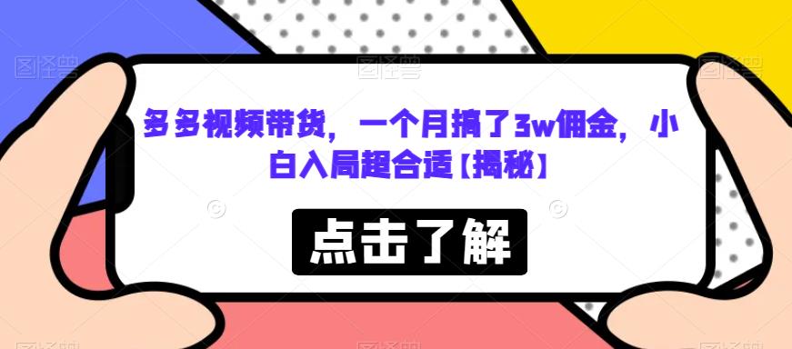 多多视频带货，一个月搞了3w佣金，小白入局超合适【揭秘】-最全资源库
