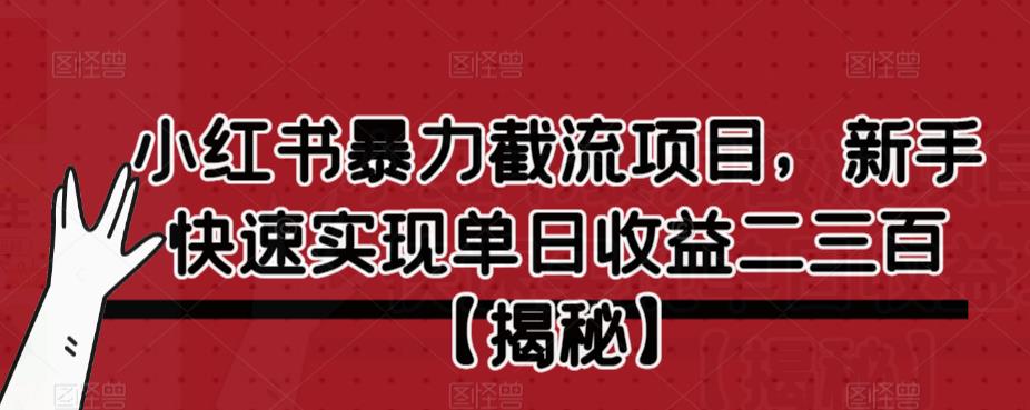 小红书暴力截流项目，新手快速实现单日收益二三百【仅揭秘】-最全资源库