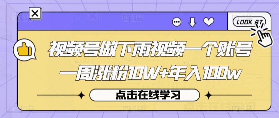 视频号做下雨视频一个账号一周涨粉10W+年入100w【揭秘】-最全资源库