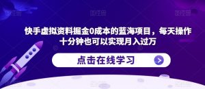 快手虚拟资料掘金0成本的蓝海项目，每天操作十分钟也可以实现月入过万【揭秘】-最全资源库