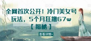 全网首次公开！冷门美女号玩法，5个月狂撸67w【揭秘】-最全资源库