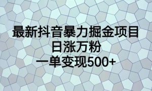 最新抖音暴力掘金项目，日涨万粉，一单变现500+【揭秘】-最全资源库
