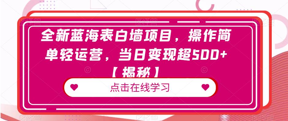 全新蓝海表白墙项目，操作简单轻运营，当日变现超500+【揭秘】-最全资源库