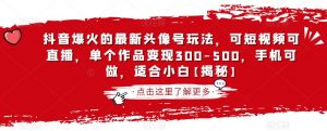 抖音爆火的最新头像号玩法，可短视频可直播，单个作品变现300-500，手机可做，适合小白【揭秘】-最全资源库
