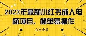 2023年最新小红书成人电商项目，简单易操作【详细教程】【揭秘】-最全资源库
