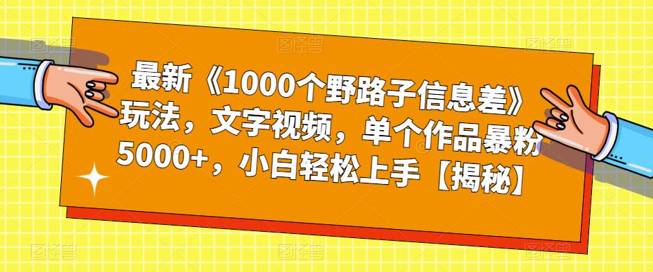 最新《1000个野路子信息差》玩法，文字视频，单个作品暴粉5000+，小白轻松上手【揭秘】-最全资源库