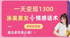 一天变现1300，泳装美女+情感话术，提供素材，无脑矩阵操作【揭秘】-最全资源库
