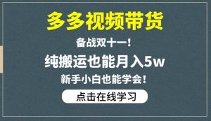 多多视频带货，备战双十一，纯搬运也能月入5w，新手小白也能学会-最全资源库