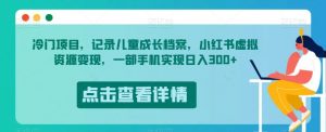 冷门项目，记录儿童成长档案，小红书虚拟资源变现，一部手机实现日入300+【揭秘】-最全资源库