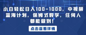 小白轻松日入100-1000，中视频蓝海计划，保姆式教学，任何人都能做到！【揭秘】-最全资源库