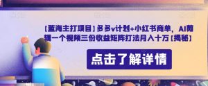【蓝海主打项目】多多v计划+小红书商单，AI剪辑一个视频三份收益矩阵打法月入十万【揭秘】-最全资源库