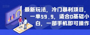 最新玩法，冷门暴利项目，一单59.9，适合0基础小白，一部手机即可操作【揭秘】-最全资源库