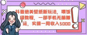 抖音绝美壁纸新玩法，喂饭级教程，一部手机无脑搬运，实操一周收入5000【揭秘】-最全资源库