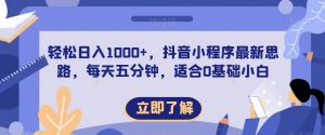 轻松日入1000+，抖音小程序最新思路，每天五分钟，适合0基础小白【揭秘】-最全资源库