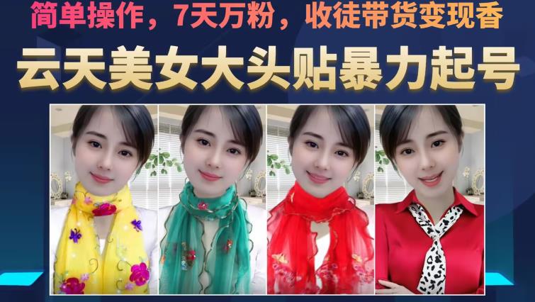 云天美女大头贴暴力起号教学，简单操作，7天万粉，收徒带货变现香-最全资源库