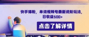 快手爆粉，单词视频号最新进阶玩法，日收益500+【揭秘】-最全资源库