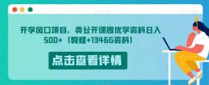 开学风口项目，卖公开课趣优学资料日入500+（教程+1346G资料）【揭秘】-最全资源库