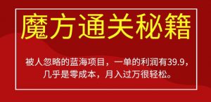 被人忽略的蓝海项目，魔方通关秘籍，一单的利润有39.9，几乎是零成本，月入过万很轻松【揭秘】-最全资源库
