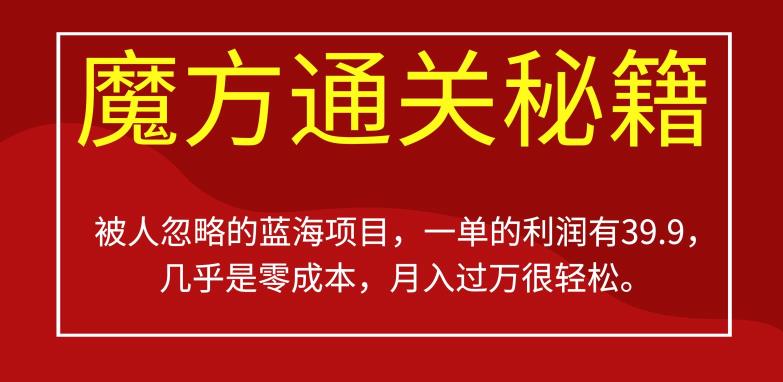 被人忽略的蓝海项目，魔方通关秘籍，一单的利润有39.9，几乎是零成本，月入过万很轻松【揭秘】-最全资源库