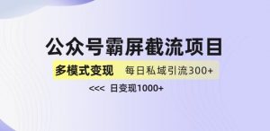 公众号霸屏截流项目+私域多渠道变现玩法，全网首发，日入1000+【揭秘】-最全资源库