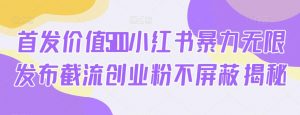 首发价值5100小红书暴力无限发布截流创业粉不屏蔽揭秘-最全资源库