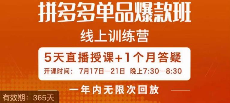 钟辰·拼多多单品爆款班,一个拼多多超级爆款养一个团队-最全资源库