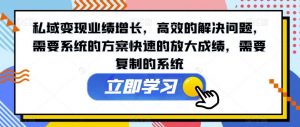 私域变现业绩增长，高效的解决问题，需要系统的方案快速的放大成绩，需要复制的系统-最全资源库