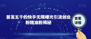 首发五千的快手无限曝光引流创业粉精准粉揭秘-最全资源库