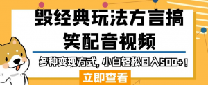 毁经典玩法方言搞笑配音视频，多种变现方式，小白轻松日入500+！-最全资源库