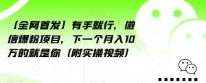 【全网首发】有手就行，微信爆粉项目，下一个月入10万的就是你（附实操视频）【揭秘】-最全资源库