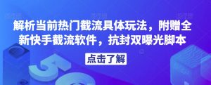 解析当前热门截流具体玩法，附赠全新快手截流软件，抗封双曝光脚本【揭秘】-最全资源库