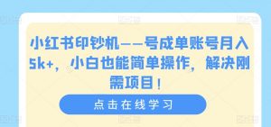 小红书印钞机——号成单账号月入5k+，小白也能简单操作，解决刚需项目【揭秘】-最全资源库