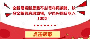 全新男粉新思路不封号布局策略，以及全新的变现逻辑，实操日收入1000＋【揭秘】-最全资源库