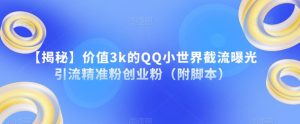 【揭秘】价值3k的QQ小世界截流曝光引流精准粉创业粉（附脚本）-最全资源库