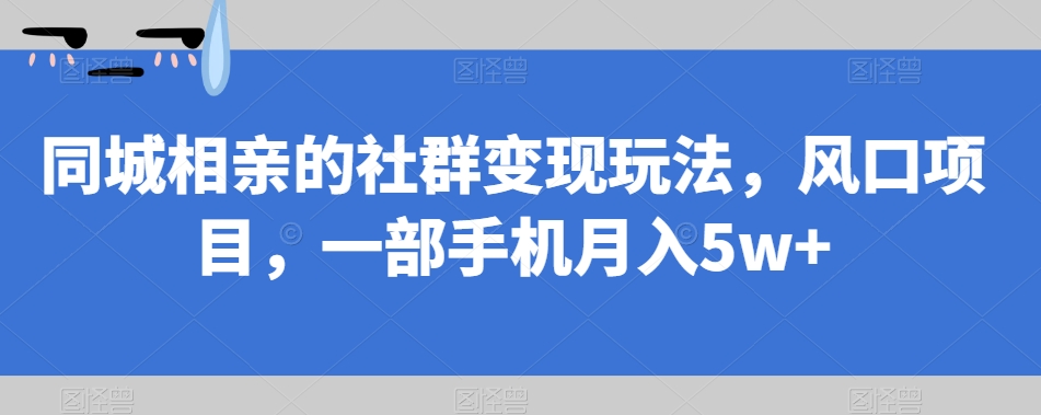 同城相亲的社群变现玩法，风口项目，一部手机月入5w+【揭秘】-最全资源库