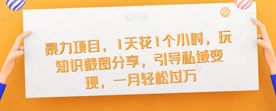 暴力项目,1天花1个小时,玩知识截图分享,引导私域变现,一月轻松过万【截图】-最全资源库