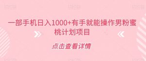 一部手机日入1000+有手就能操作男粉蜜桃计划项目【揭秘】-最全资源库