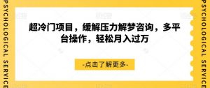 超冷门项目,缓解压力解梦咨询,多平台操作,轻松月入过万【揭秘】-最全资源库