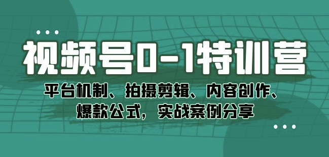 视频号0-1特训营：平台机制、拍摄剪辑、内容创作、爆款公式，实战案例分享-最全资源库