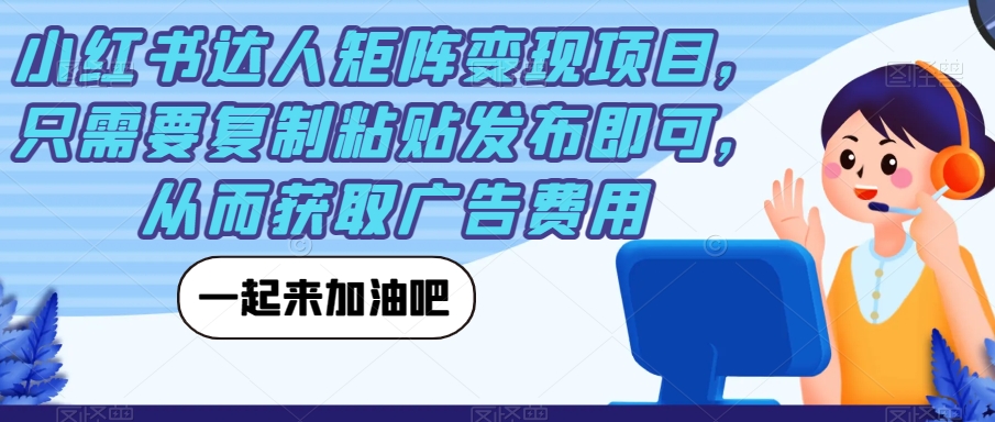 小红书达人矩阵变现项目，只需要复制粘贴发布即可，从而获取广告费用-最全资源库