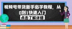 视频号带货新手必学教程，从0到1快速入门-最全资源库