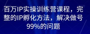 百万IP实操训练营课程，完整的IP孵化方法，解决做号99%的问题-最全资源库