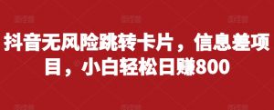 抖音无风险跳转卡片，信息差项目，小白轻松日赚800-最全资源库