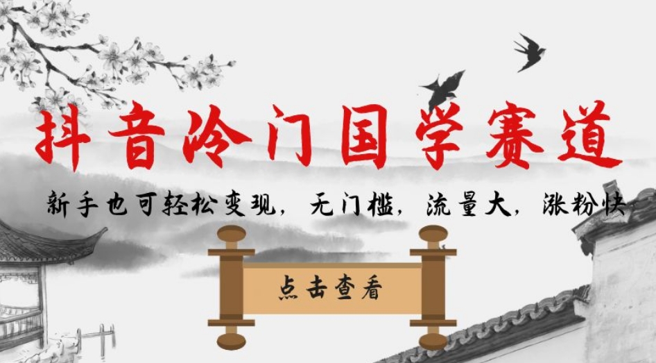 抖音冷门国学赛道，新手也可轻松变现，无门槛，流量大，涨粉快-最全资源库
