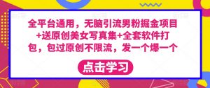 全平台通用，无脑引流男粉掘金项目+送原创美女写真集+全套软件打包，包过原创不限流，发一个爆一个【揭秘】-最全资源库