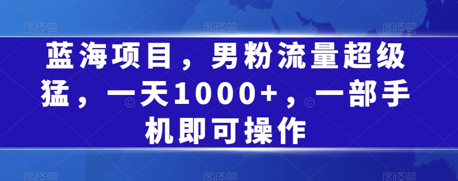 蓝海项目,男粉流量超级猛,一天1000+,一部手机即可操作【揭秘】-最全资源库